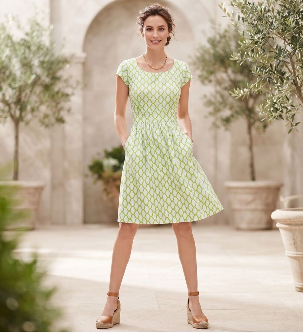 J McLaughlin white green geometric print cap sleeve sundress size small